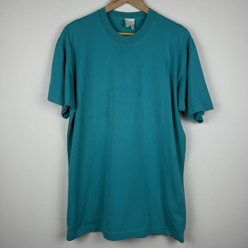 Vintage Steamboating Shirt Aqua Green Size XL Single Stitch Boss Textiles Tag